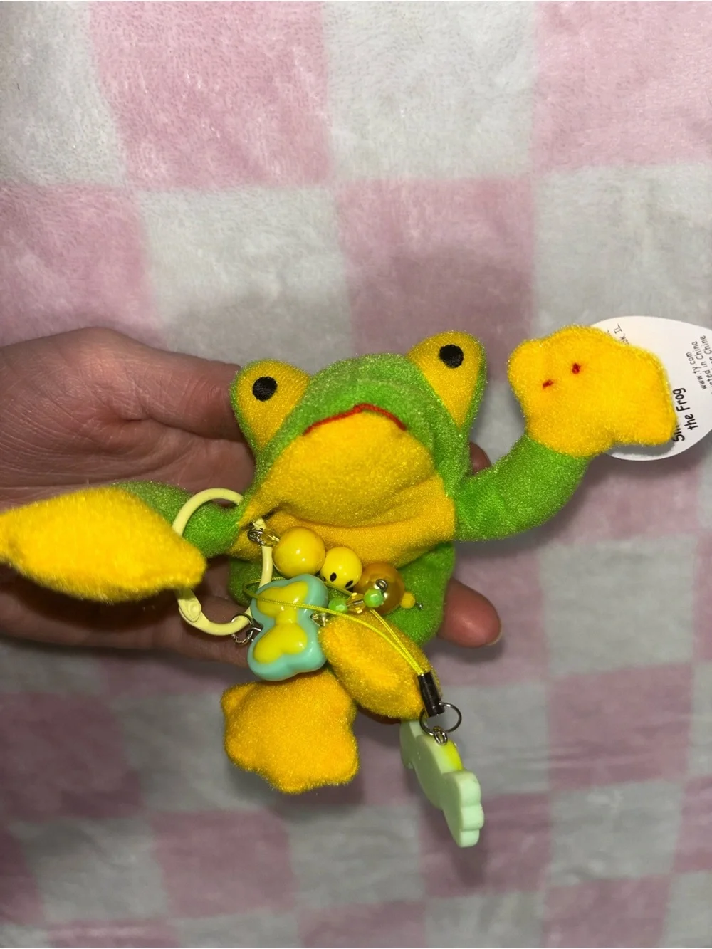 Ty Beanie Baby Frog Keychain Charm Y2K Green Plush w Charms Cute